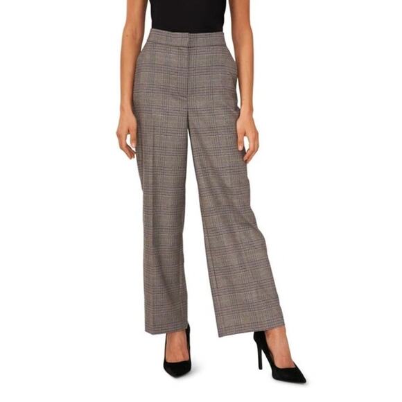 Halogen Pants Glen Check Plaid Straight Leg Trousers Rich Black Gray Blue 10 - Picture 1 of 7